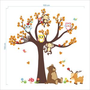 PIPPER | Samolepka na zeď "Lesní strom s opičkami" 100x100 cm