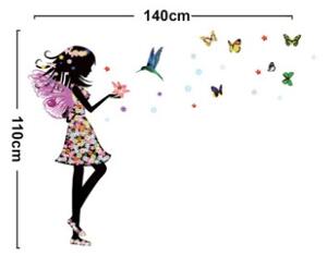 Samolepka na zeď "Víla s kolibříkem" 110x140 cm