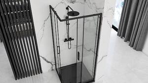 Rea Punto, sprchový kout s posuvnými dveřmi 90(dveře) x 90(dveře) x 190 cm, 5mm čiré sklo, černý profil + bílá sprchová vanička Savoy, KPL-K1014