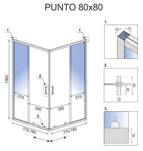 Rea Punto, sprchový kout s posuvnými dveřmi 80(dveře) x 80(dveře) x 190 cm, 5mm čiré sklo, černý profil + bílá sprchová vanička Savoy, KPL-K1012