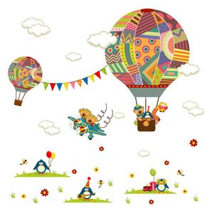 Samolepka na zeď "Létající balóny se zvířátky" 75x78 cm