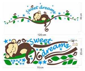 Samolepka na zeď "Opička - Sweet Dreams" 120x46 cm