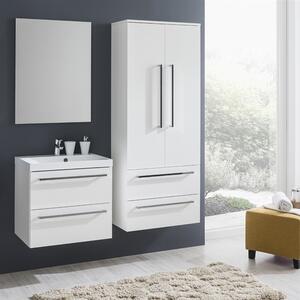 MEREO - Bino koupelnová skříňka 163 cm, závěsná bez nožiček, pravá, bílá/dub (CN678)