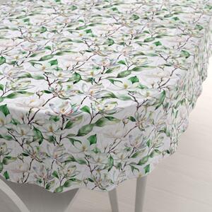 Biante Teflonový oválný ubrus TF-117 Květy magnolie na bílém 50x100 cm