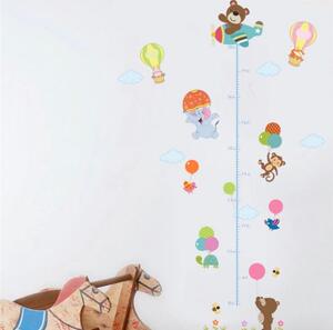 Samolepka na zeď "Dětský metr - Zvířátka s balony 2" 130x80 cm