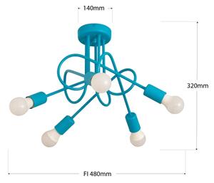 LED Dětský přisazený lustr OXFORD 5xE27/15W/230V modrá