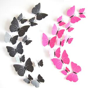 Samolepka na zeď "Plastové 3D Motýli - Růžové" 12ks 6-12 cm