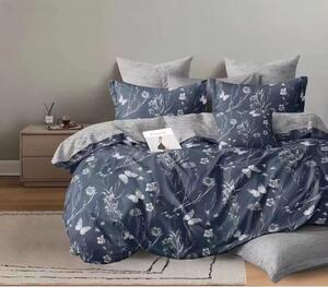 Luxusní bavlněné povlečení tmavě modré s květinovým motivem | Elegantní design, zip 140x200 cm