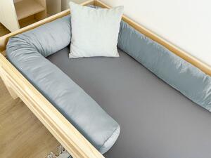 Sametový mantinel do dětské postele ve tvaru válce - Světle šedá, Zvolte délku: 360 cm