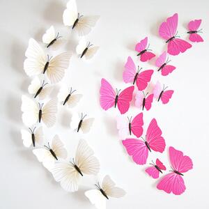 Samolepka na zeď "Plastové 3D Motýli - Krémové" 12ks 6-12 cm