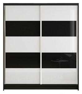 Kapol Montana III šatní skříň šíře 120 cm s posuvnými dveřmi Černá / bílá a černá lesk