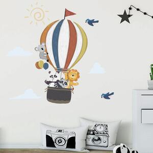 Samolepka na zeď "Horkovzdušný balón se zvířátky" 99x110 cm