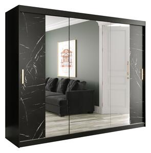 Zrcadlová šatní skříň Nonnus 250 T2, Úložný prostor: ne, Barva: černá matná / bílá mramor Mirjan24 5903211110283