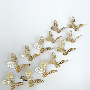 Samolepka na zeď "Metalické Motýli - Zlaté 2" 12 ks 8-12 cm