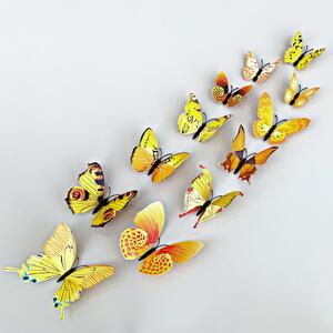 Samolepka na zeď "Realistické plastové 3D Motýli - Žluté" 12ks 5-12 cm