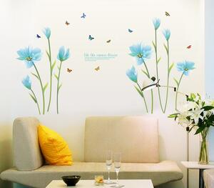 Samolepka na zeď "Bleděmodré květy" 105x185cm