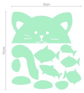 Fosforová samolepka na vypínač "Kočička s rybičkami" 9x10 cm