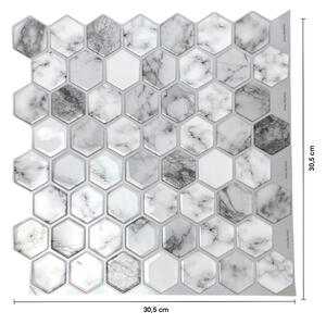 PIPPER | Nalepovací obklad - 3D mozaika - Mramorové 6-úhelníky 30,5 x 30,5 cm