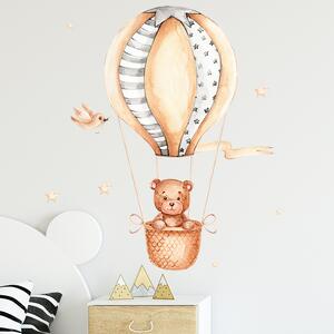Samolepka na zeď "Horkovzdušný balón s medvídkem" 50x70cm