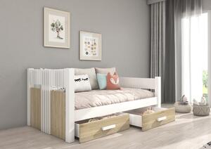 Dětská postel Bibi s úložným prostorem - 90x200 cm : Bílá/Sonoma Bílá/Sonoma 90x200 cm