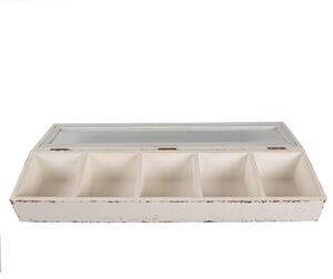Bílá antik dřevěná krabička s přihrádkami - 60*13*10cm
