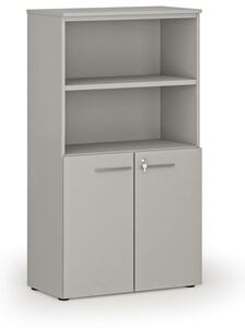 Kombinovaná kancelářská skříň PRIMO GRAY, dveře na 2 patra, 1434 x 800 x 420 mm, šedá