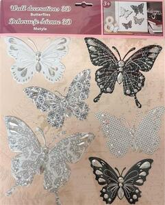 Samolepky na zeď - motýli stříbrno-černí SLK-6701, rozměr 31,5 x 30,5 cm, IMPOL TRADE