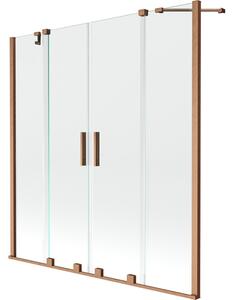 Mexen Velar Duo vanová zástěna s dvěma křídly posuvná 160 x 150 cm, transparentní, kartáčovaná měď