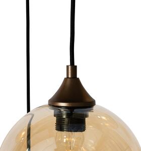 Art Deco závěsná lampa tmavě bronzová s jantarovým sklem oválná 8-světelná - Sandra
