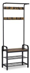 Věšák na chodbu s lavičkou v industriálním stylu, 72 x 33,7 x 183cm, design 4 v 1, hnědá, černá