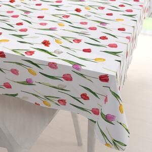 Biante Bavlněný obdélníkový ubrus Sandra SA-506 Tulipány na bílém 50x100 cm
