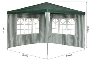 Party stan / pavilon RAFAEL 3 x 3 m bílo-zelený, pruhovaný - včetně 2 bočních stěn