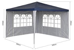 Party stan / pavilon RAFAEL 3 x 3 m bílo-modrý, pruhovaný - včetně 2 bočních stěn