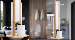 Tutumi, bambusový koupelnový stojan na toaletní papír a kartáč 321502, hnědá-bílá, HOM-04000