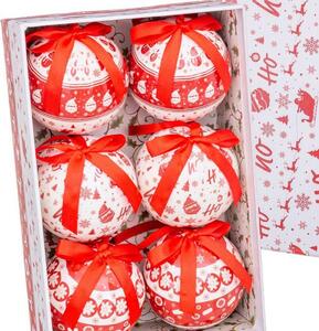 BigBuy Christmas Vánoční koule HO-HO Bílý Červený Papír Polyfoam 7,5 x 7,5 x 7,5 cm (6 kusů)