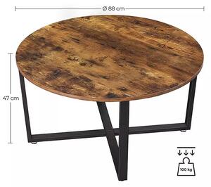 Kulatý konferenční stolek v industriálním stylu o průměru 88 cm, barva černá/hnědá rustikální