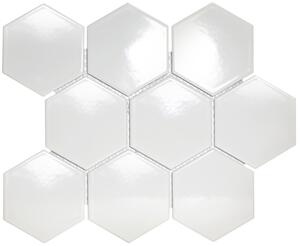 FIN Obklad keramická bílá Mozaika HEXAGON 10 Bílá Lesk hexagony 9,5x11 (29,5x26) cm - AFH95051