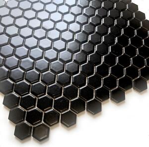 FIN Keramická mozaika černá Mozaika HEXAGON 2 Černá Mat 2,3x2,6 (27,5x30) cm - LAMH23317