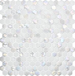 Hisbalit Obklad skleněná bílá Mozaika TEXTURAS STAR hexagony 2,3x2,6 (33,3x33,3) cm - HEXSTAR