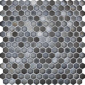 Hisbalit Obklad skleněná šedá Mozaika TEXTURAS AMBIENT hexagony 2,3x2,6 (33,3x33,3) cm - HEXAMBI