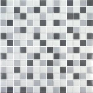 Hisbalit Obklad skleněná bílá; šedá Mozaika BOSTON 2,5x2,5 (33,3x33,3) cm - 25BOSTOLH