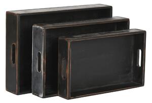 18252 Sada podnosů Home ESPRIT Černý Jedlové dřevo 56 x 38 x 10 cm (3 Kusy)