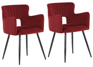 Sada 2 sametových jídelních židlí tmavě červené SANILAC