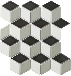 The Mosaic Factory Obklad keramická bílá; šedá; černá; černo-bílá Mozaika CUBIC MIX 4,8x8,1 (26,6x30,5) cm - PACUMIX