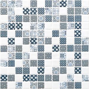 MOSAVIT Obklad skleněná bílá; modrá Mozaika BALTIMORE MIX 2,5x2,5 (31,6x31,6) cm - BALTMIX