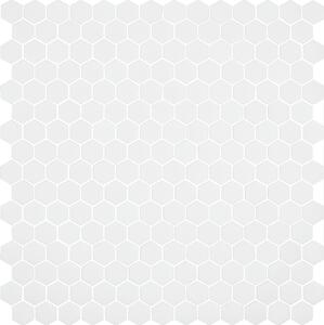 Hisbalit Obklad skleněná bílá Mozaika 568 HEXAGONY hexagony 2,3x2,6 (33,3x33,3) cm - HEX568MH