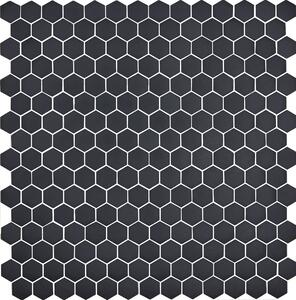 Hisbalit Obklad skleněná černá Mozaika 564 HEXAGONY hexagony 2,3x2,6 (33,3x33,3) cm - HEX564MH