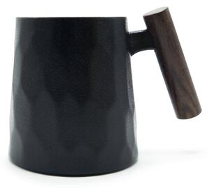 Porcelánový hrnek Tea Logic Black Facette, černý, dřevěná rukojeť, matný, 400 ml