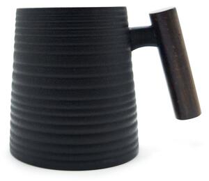 Porcelánový hrnek Tea Logic Black Relief, černý, dřevěná rukojeť, matný, 400 ml