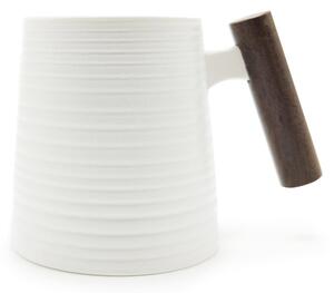 Porcelánový hrnek Tea Logic White Relief, bílý, dřevěná rukojeť, matný, 400 ml